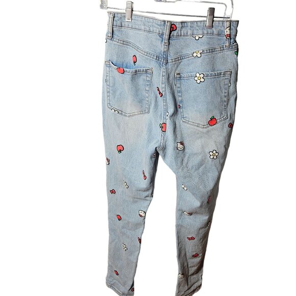 Hello Kitty Womens Embroidered Jeans With Apple & Flower Design Size M Light Blu - Picture 3 of 5